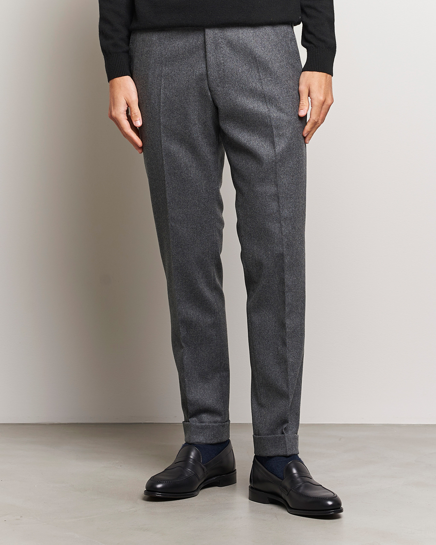 Men |  | Oscar Jacobson | Denz Turn Up Flannel Trousers Charcoal