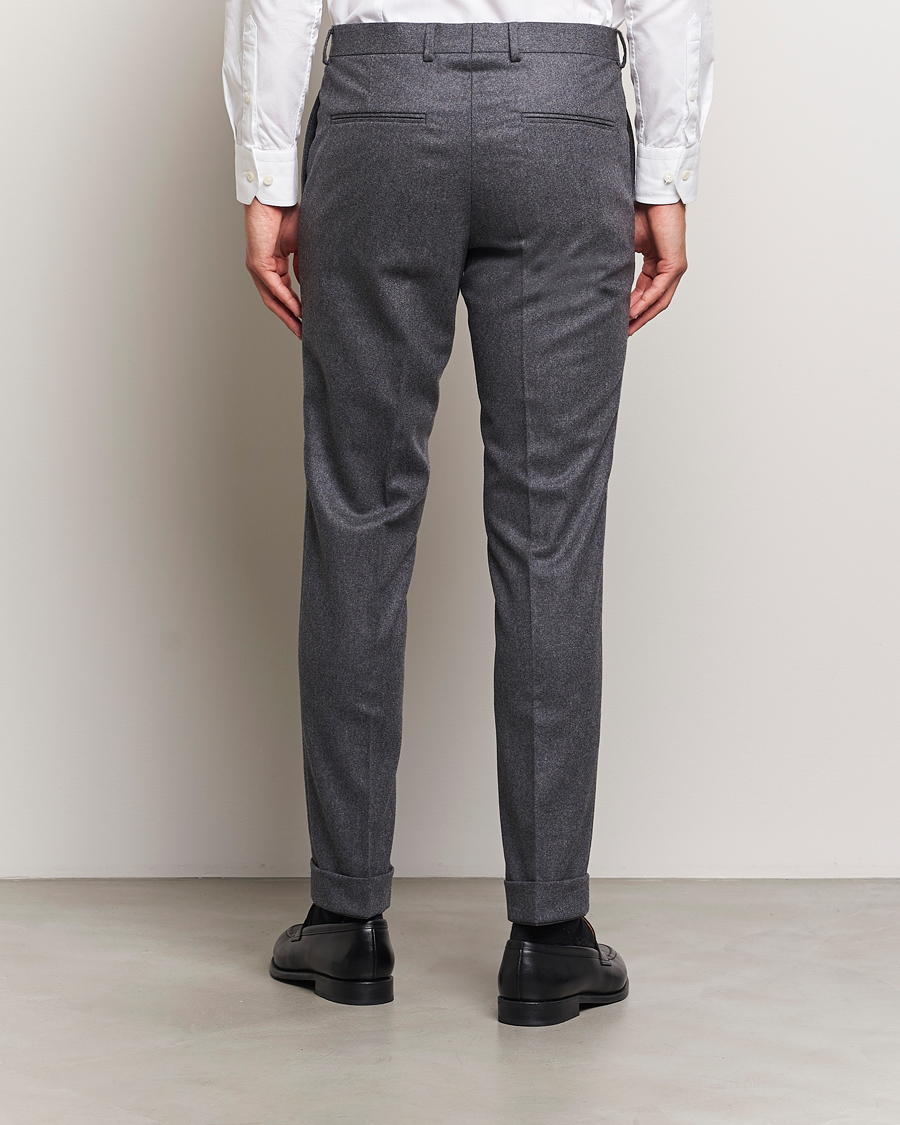 Men | Trousers | Oscar Jacobson | Denz Turn Up Flannel Trousers Grey Melange
