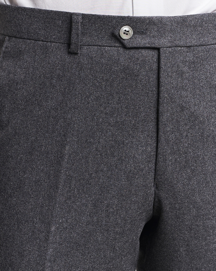 Men | Trousers | Oscar Jacobson | Denz Turn Up Flannel Trousers Grey Melange