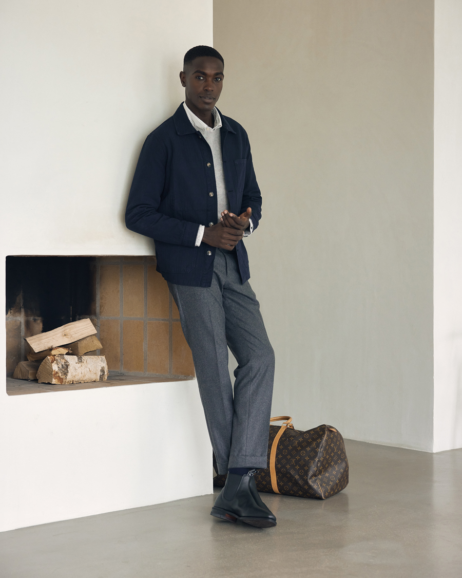 Men | Trousers | Oscar Jacobson | Denz Turn Up Flannel Trousers Grey Melange