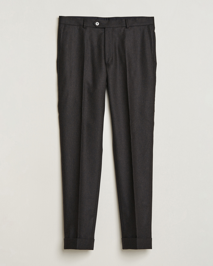 Men | Trousers | Oscar Jacobson | Denz Turn Up Flannel Trousers Brown Melange
