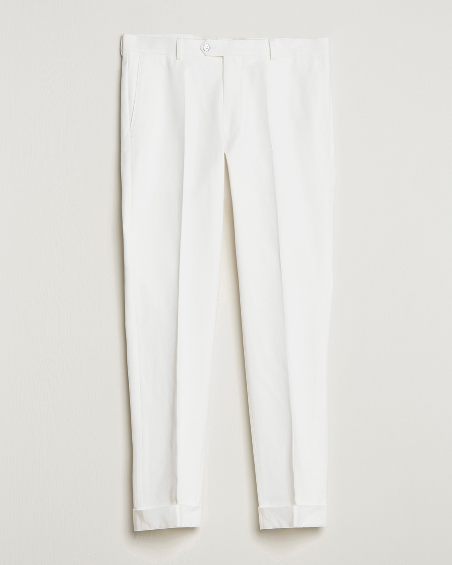 Men | Trousers | Oscar Jacobson | Denz Brushed Cotton Turn Up Trousers Off White