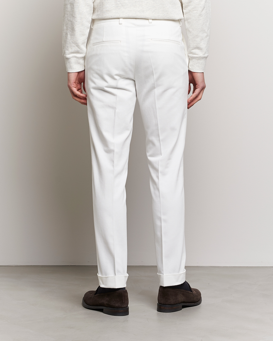 Men | Trousers | Oscar Jacobson | Denz Brushed Cotton Turn Up Trousers Off White