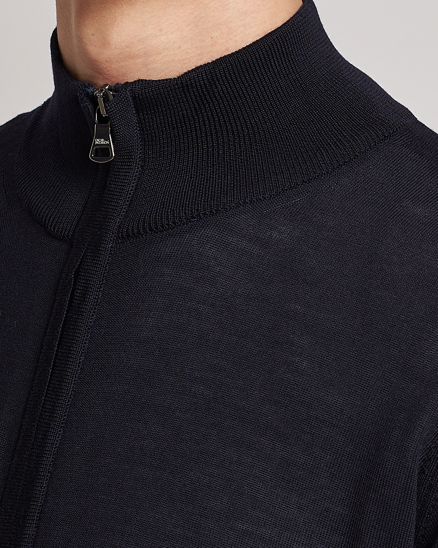 Men | Sweaters & Knitwear | Oscar Jacobson | Ariel Extra Fine Merino Full Zip Navy