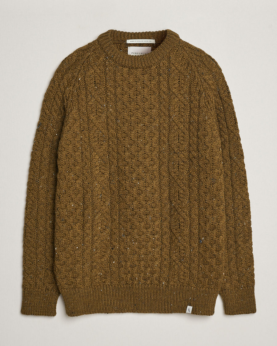 Men |  | Peregrine | Hudson Wool Aran Knitted Jumper Khaki