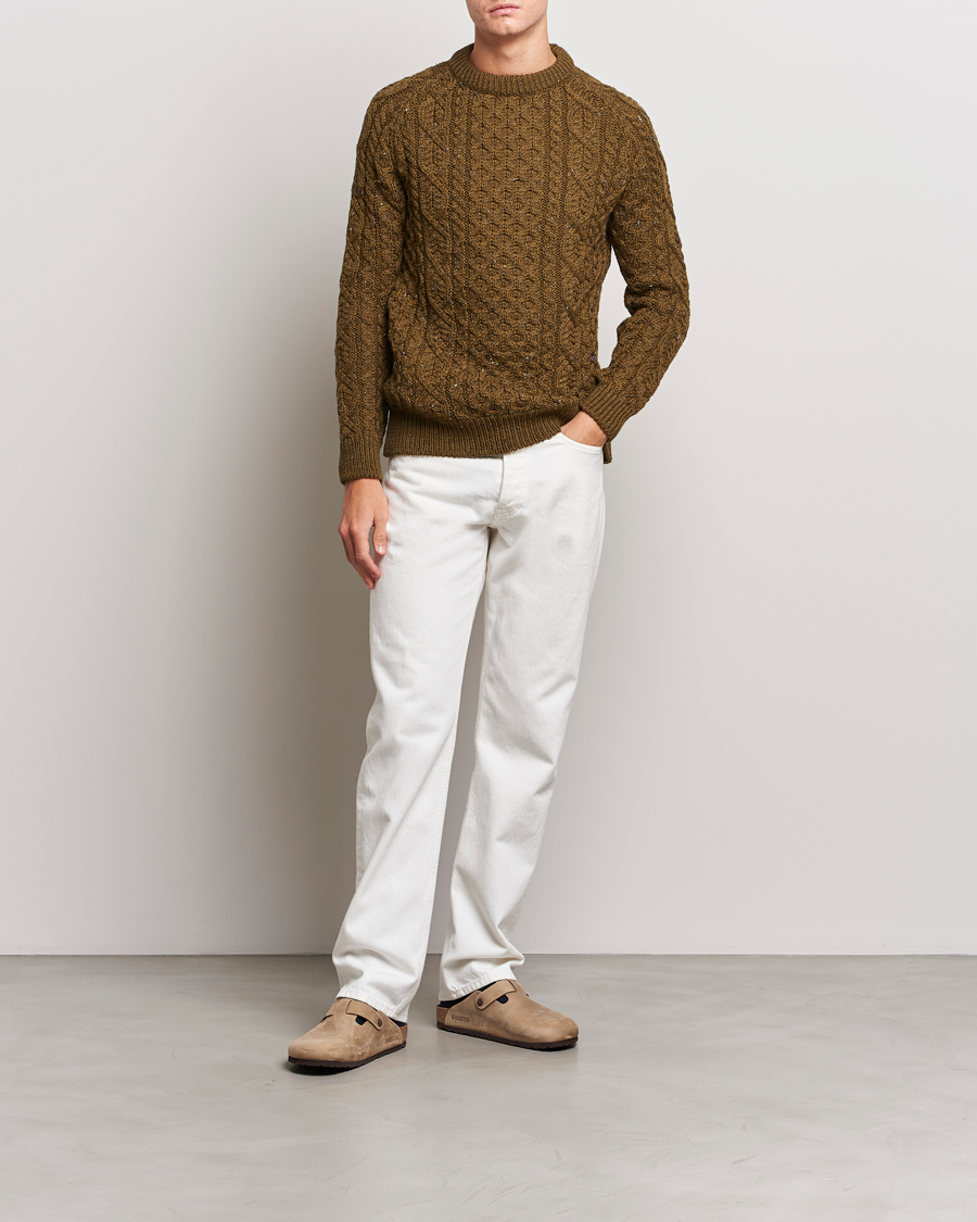 Men | Sweaters & Knitwear | Peregrine | Hudson Wool Aran Knitted Jumper Khaki