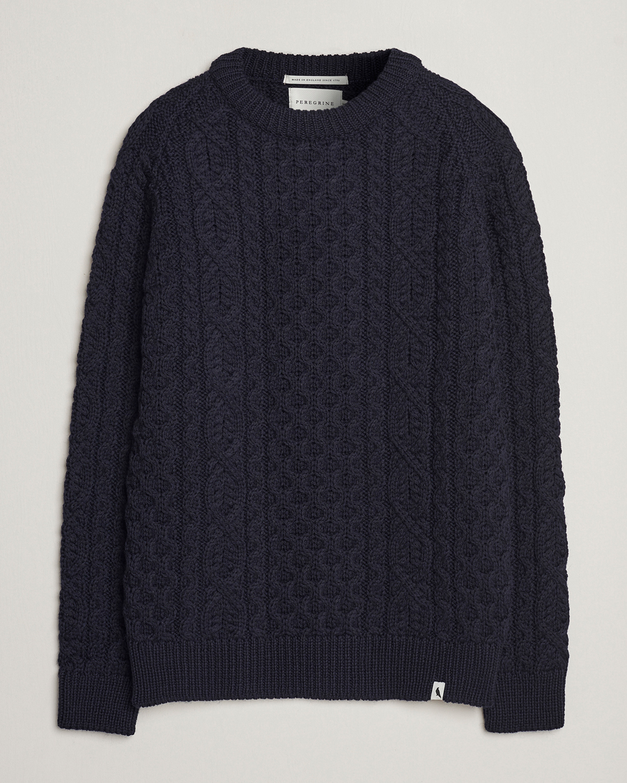 Men |  | Peregrine | Hudson Wool Aran Knitted Jumper Navy