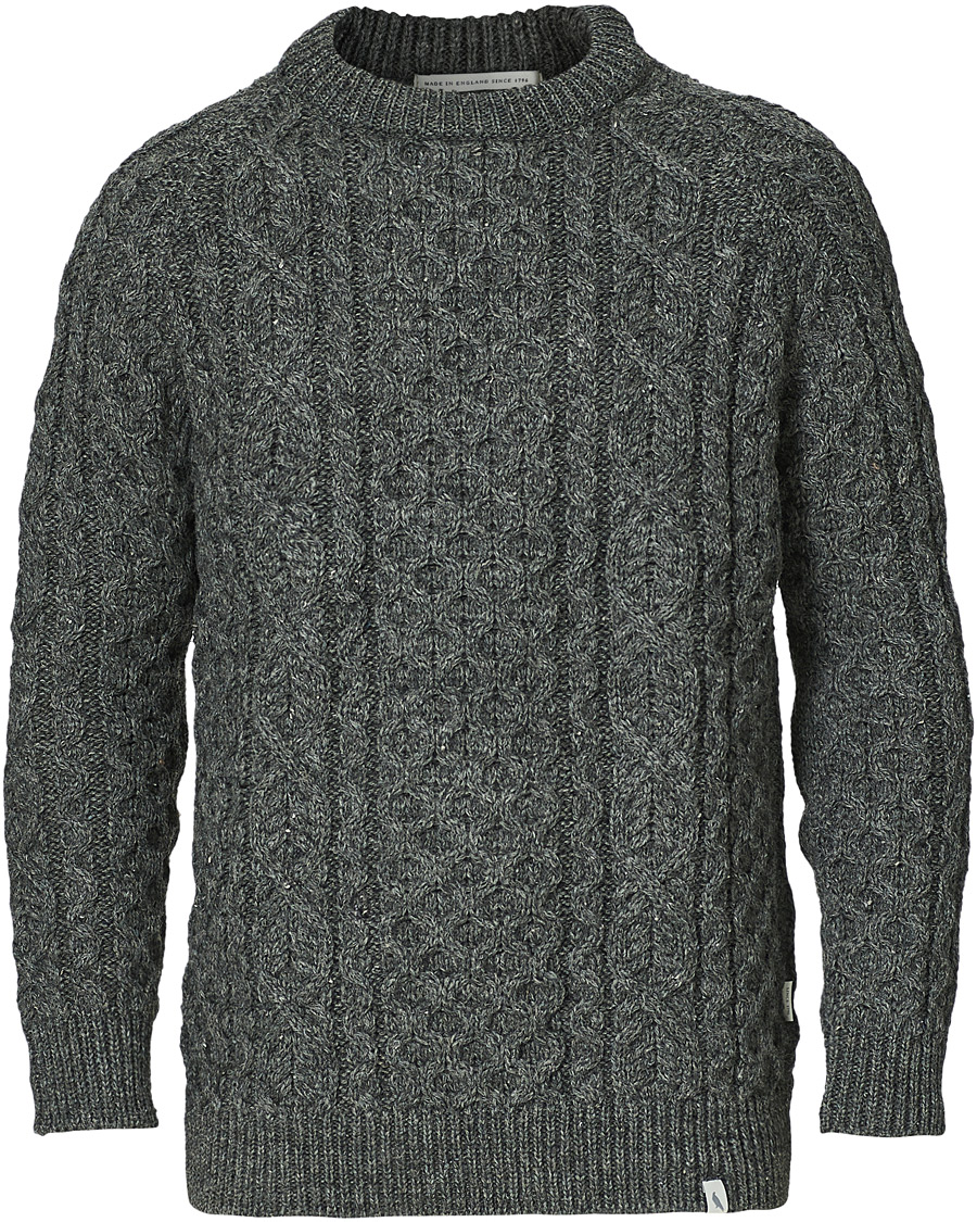 Men |  | Peregrine | Hudson Wool Aran Knitted Jumper Nimbus
