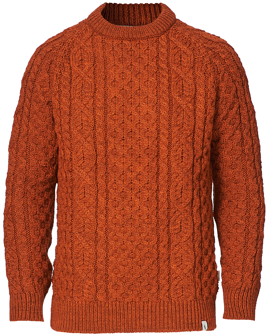 Men | Sweaters & Knitwear | Peregrine | Hudson Wool Aran Knitted Jumper Orange