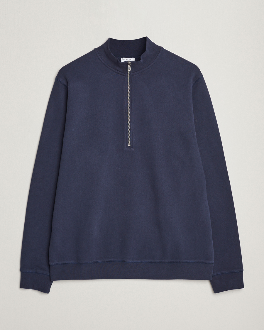 Men | Sweaters & Knitwear | Sunspel | Loopback Half Zip Sweatshirt Navy