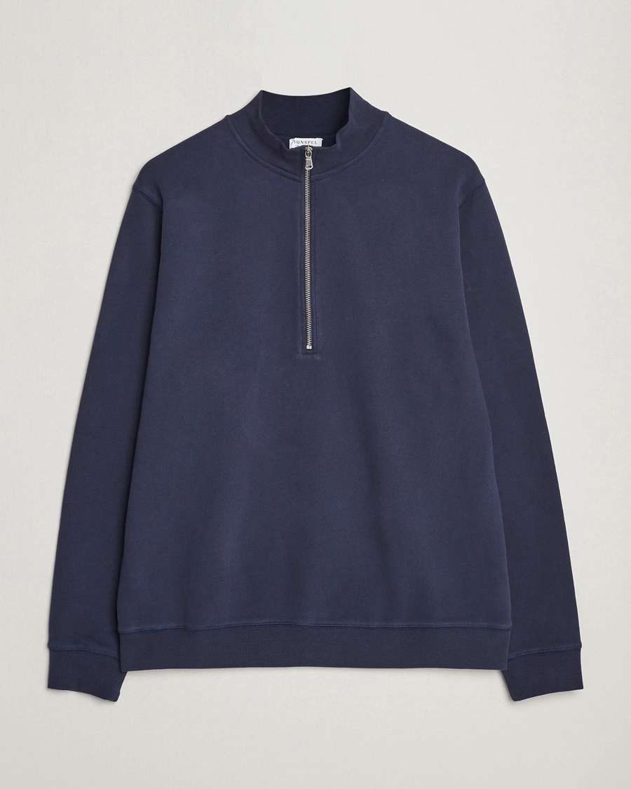 Men | Sweaters & Knitwear | Sunspel | Loopback Half Zip Navy