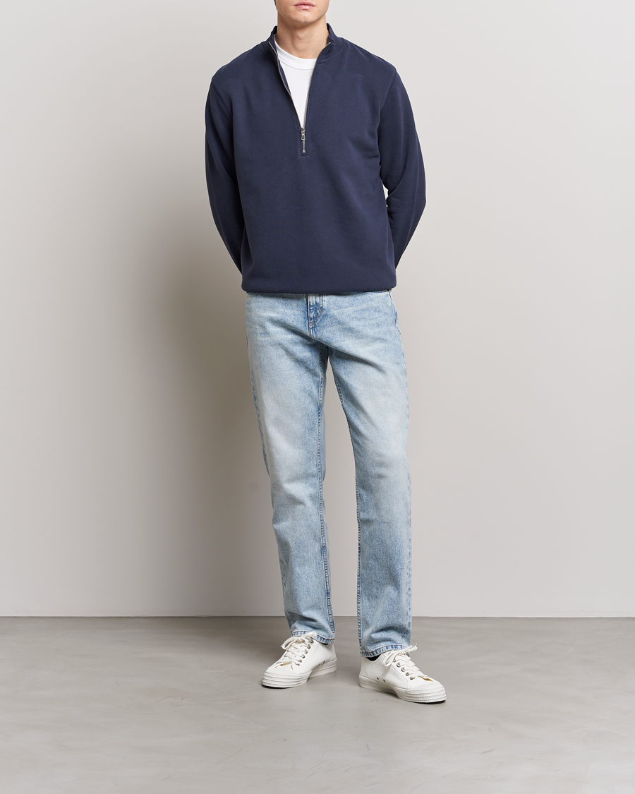 Men | Sweaters & Knitwear | Sunspel | Loopback Half Zip Sweatshirt Navy