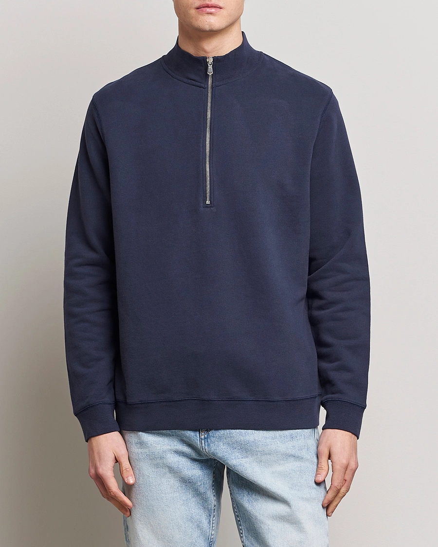Men | Sweaters & Knitwear | Sunspel | Loopback Half Zip Navy