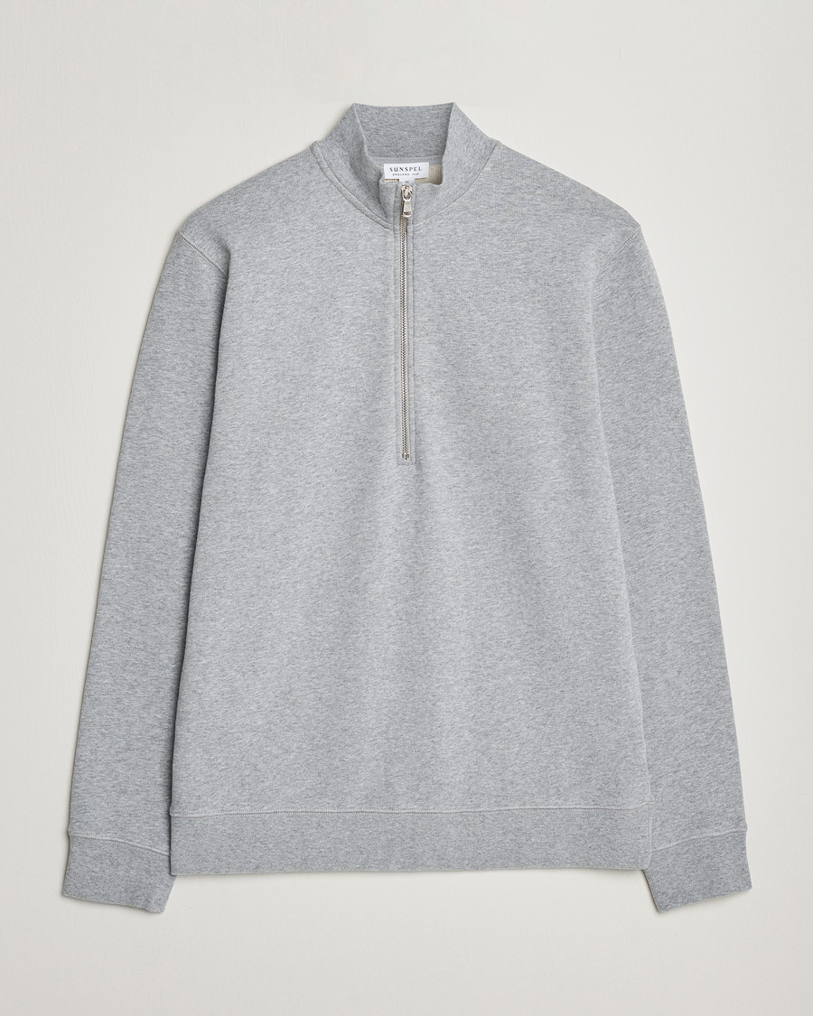 Men | Sweaters & Knitwear | Sunspel | Loopback Half Zip Grey Melange