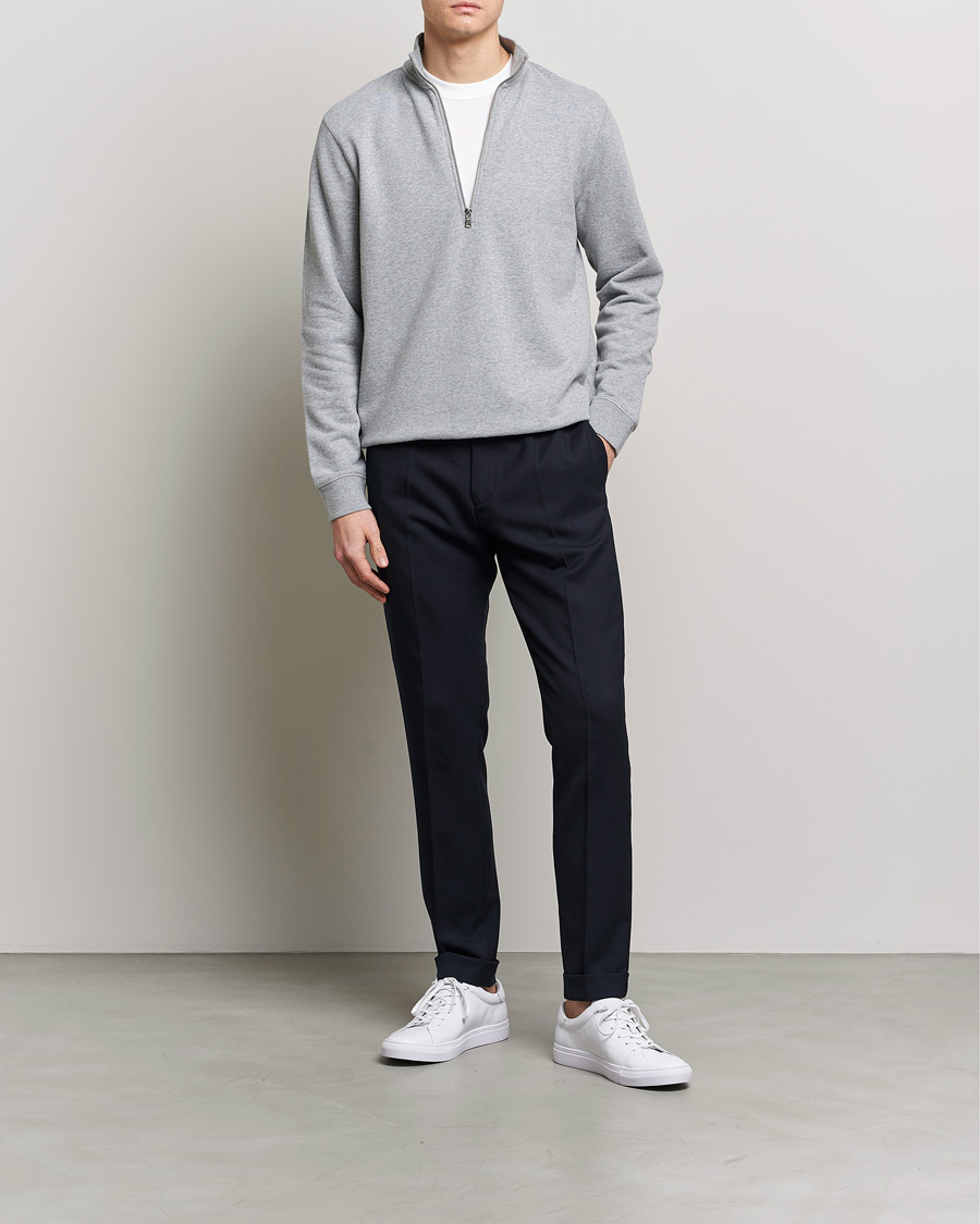 Men | Sweaters & Knitwear | Sunspel | Loopback Half Zip Grey Melange