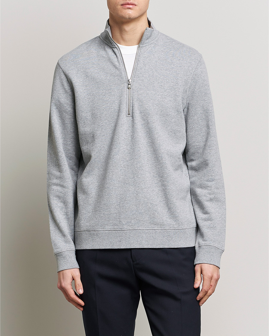 Men | Sweaters & Knitwear | Sunspel | Loopback Half Zip Grey Melange