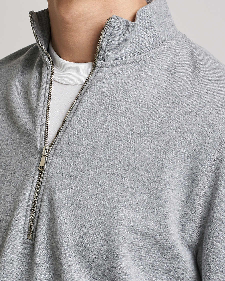 Men | Sweaters & Knitwear | Sunspel | Loopback Half Zip Grey Melange
