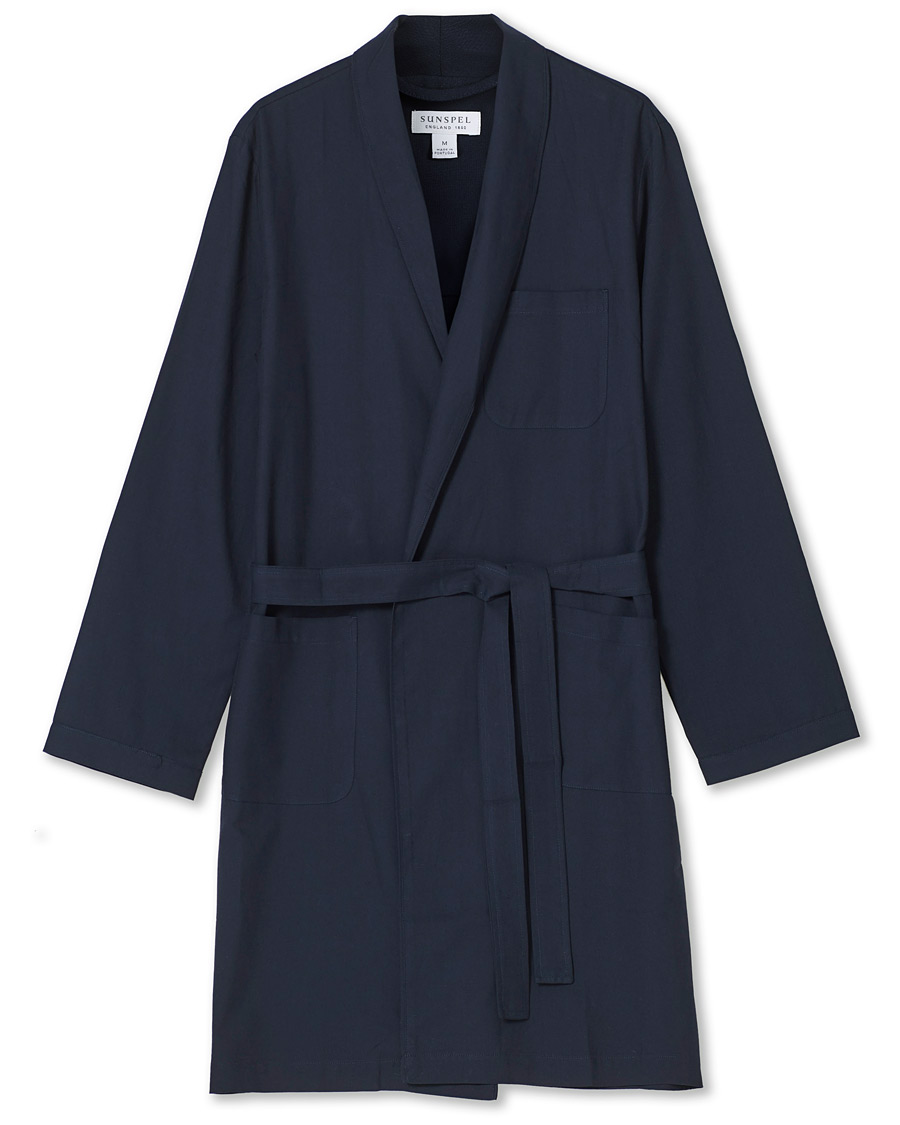 Men | Pyjamas & Robes | Sunspel | Cotton Robe Navy