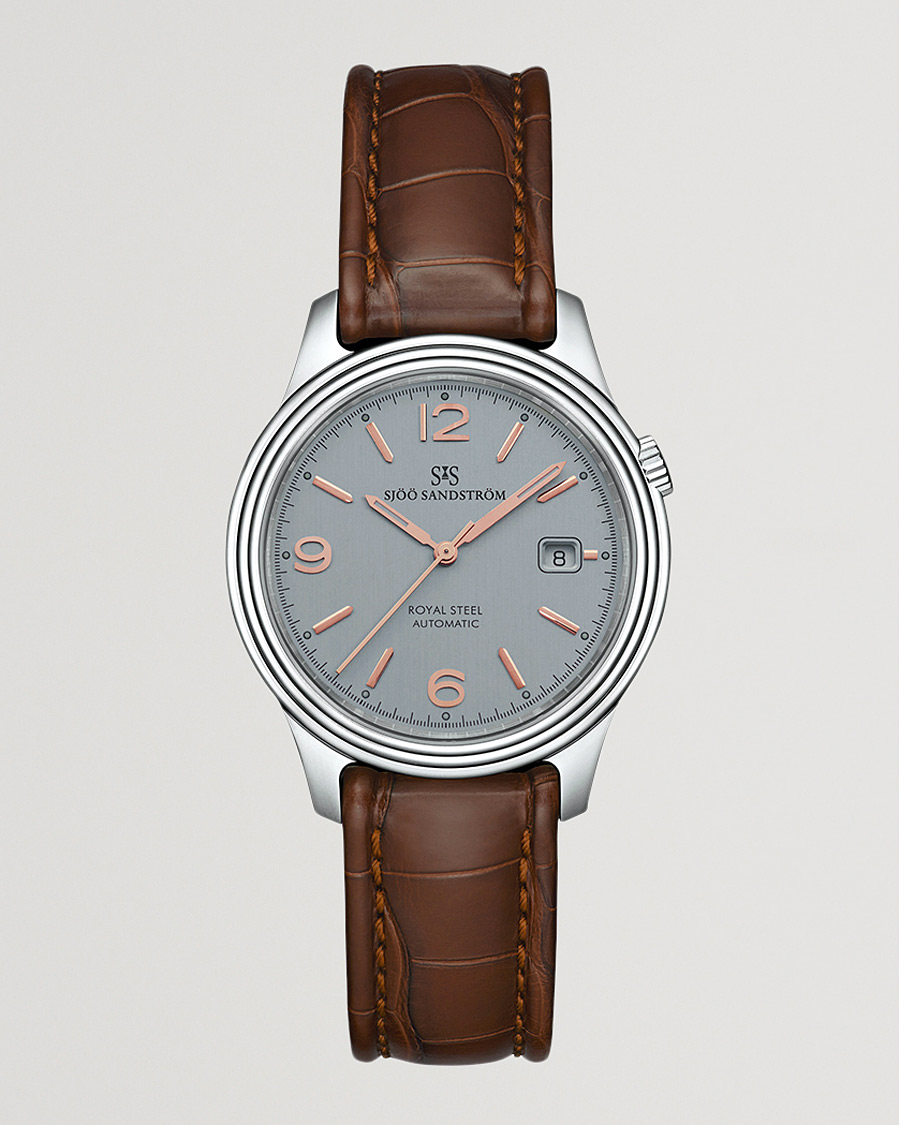 Men | Sjöö Sandström Royal Steel Classic 41mm Grey and Brown Alligator | Sjöö Sandström | Royal Steel Classic 41mm Grey and Brown Alligator
