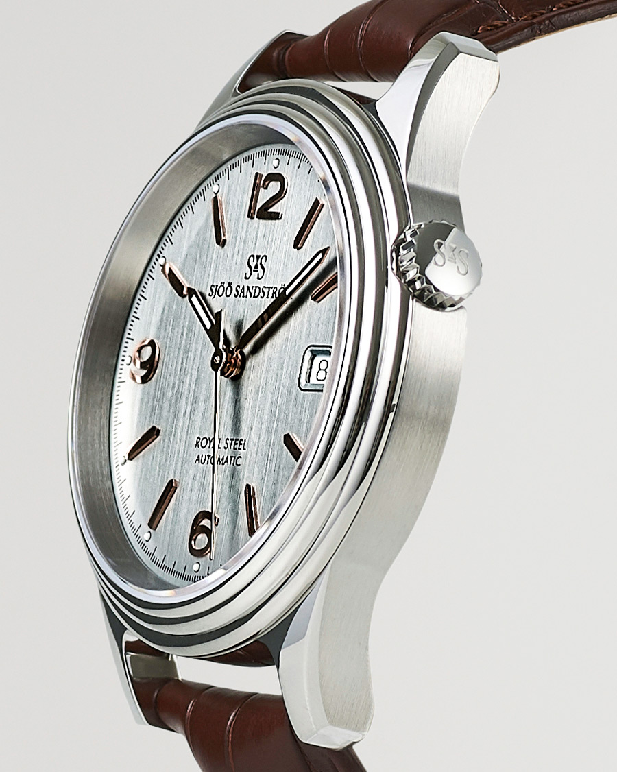 Men | Sjöö Sandström Royal Steel Classic 41mm Grey and Brown Alligator | Sjöö Sandström | Royal Steel Classic 41mm Grey and Brown Alligator