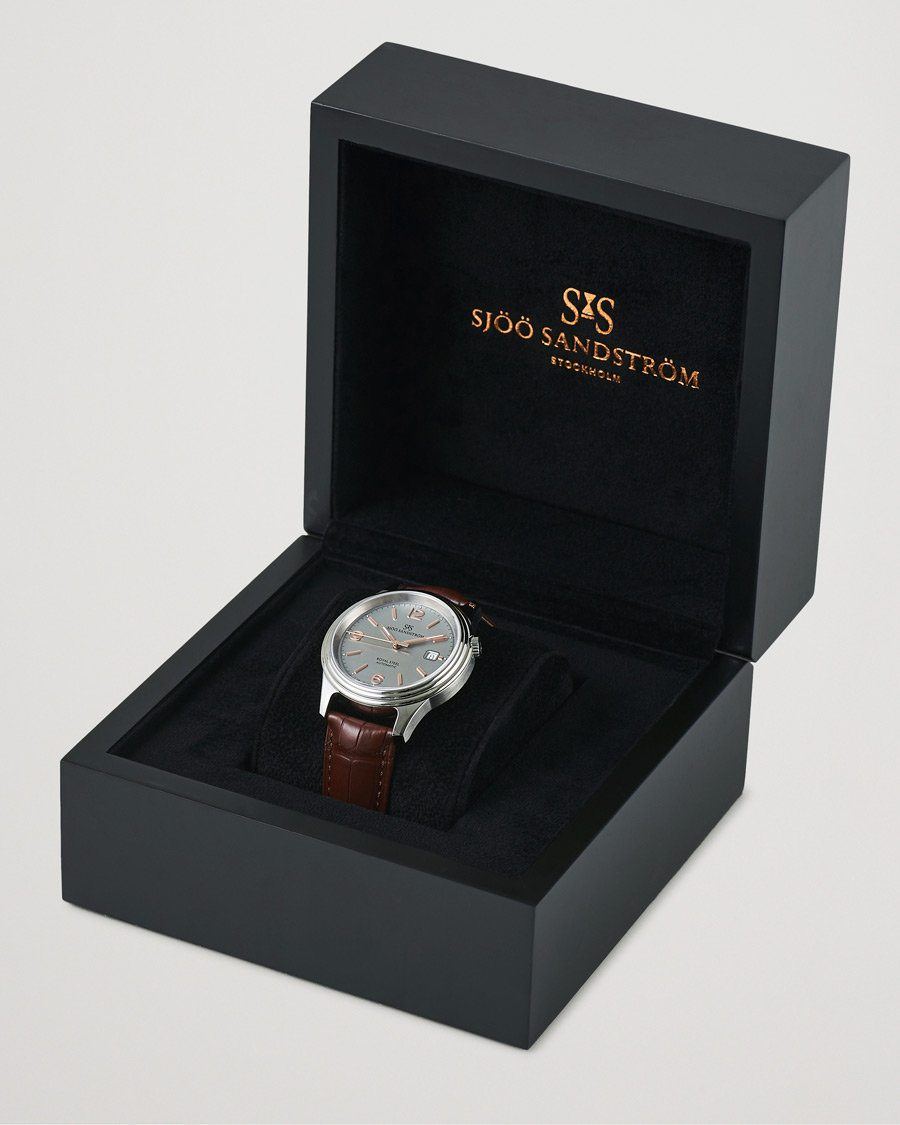 Men | Sjöö Sandström Royal Steel Classic 41mm Grey and Brown Alligator | Sjöö Sandström | Royal Steel Classic 41mm Grey and Brown Alligator