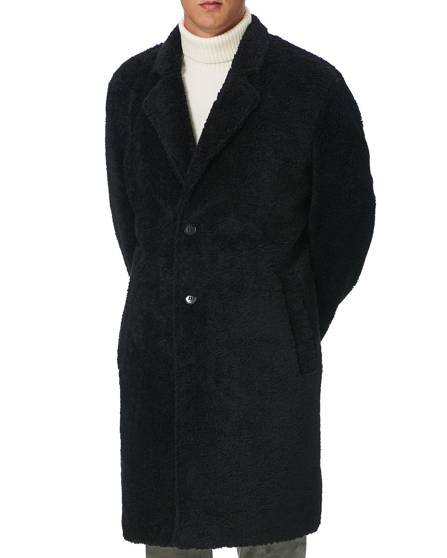 Mens Clothing Coats Long coats and winter coats HUGO Fleece Black Merlon Coat for Men 