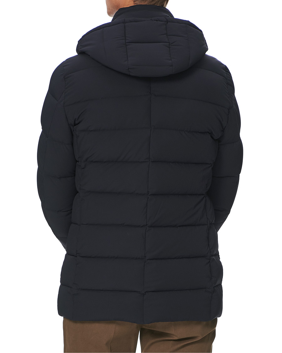 Men | Coats & Jackets | MooRER | Double Breasted Stretch Nylon Hood Coat Navy