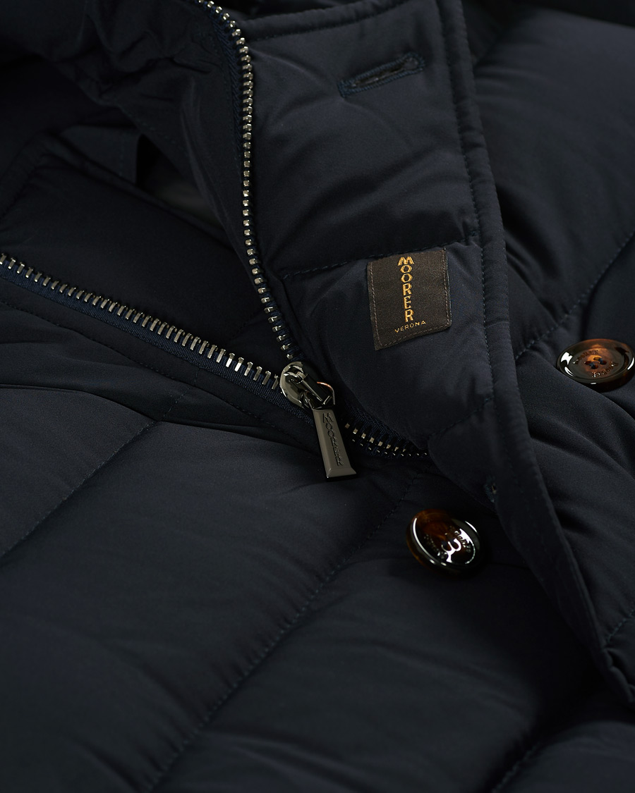 Men | Coats & Jackets | MooRER | Double Breasted Stretch Nylon Hood Coat Navy
