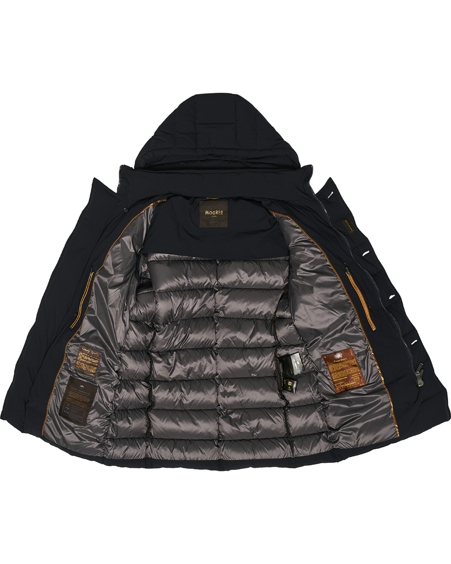 Men | Coats & Jackets | MooRER | Double Breasted Stretch Nylon Hood Coat Navy