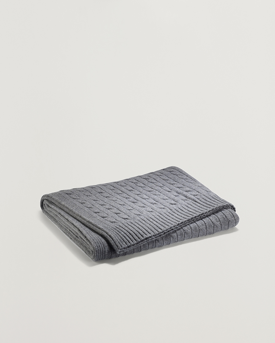 Men | Ralph Lauren Home Cable Knitted Cashmere Throw Heather Grey | Ralph Lauren Home | Cable Knitted Cashmere Throw Heather Grey