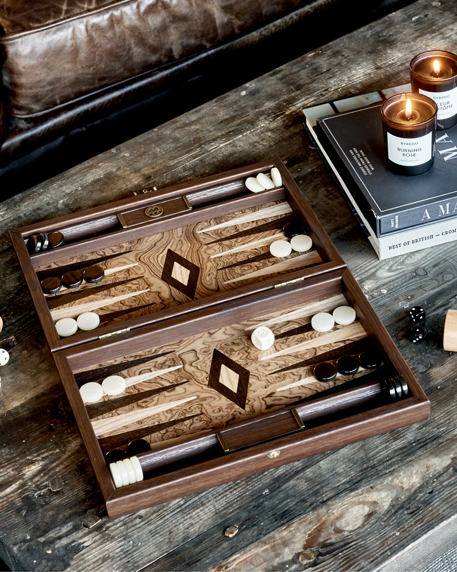 Men | Games | Manopoulos | Walnut Burl Small Backgammon With Side Racks