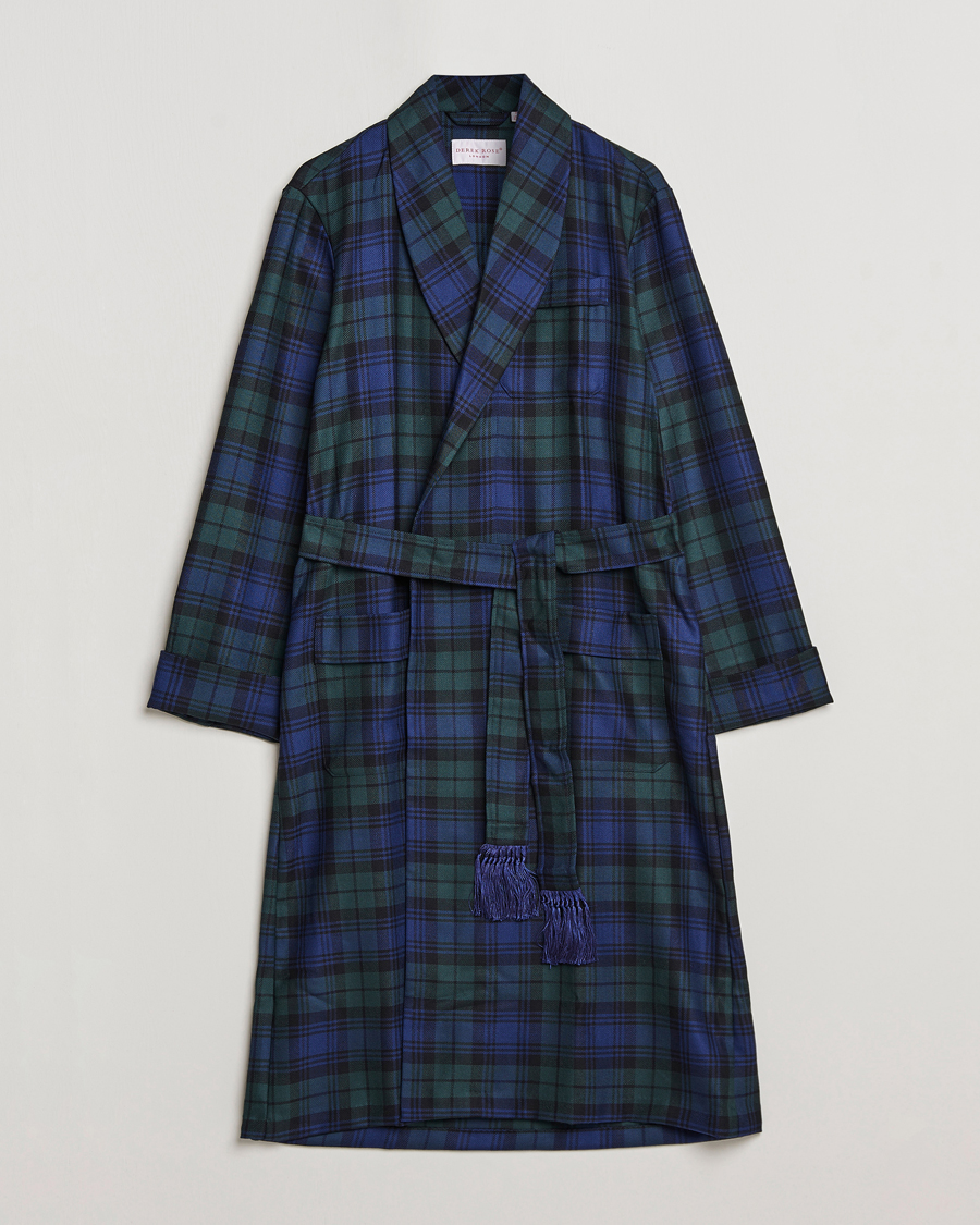 Men | Pyjamas & Robes | Derek Rose | Wool Tartan Dressing Gown Blackwatch