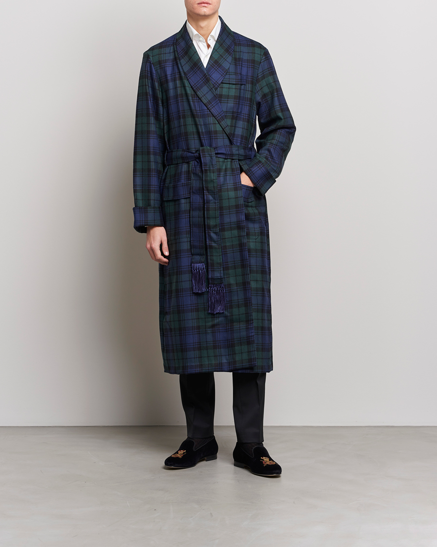 Men | Pyjamas & Robes | Derek Rose | Wool Tartan Dressing Gown Blackwatch