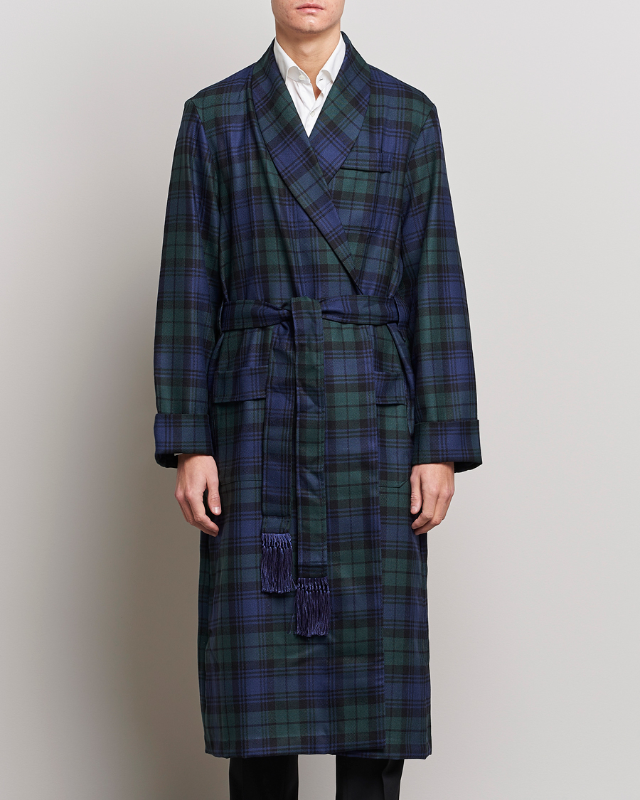 Men | Pyjamas & Robes | Derek Rose | Wool Tartan Dressing Gown Blackwatch