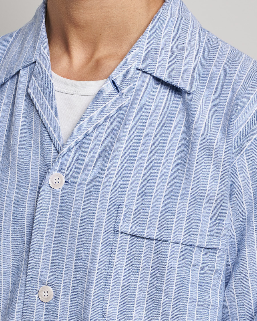Men | Pyjamas & Robes | Derek Rose | Brushed Cotton Flannel Striped Pyjama Set Blue