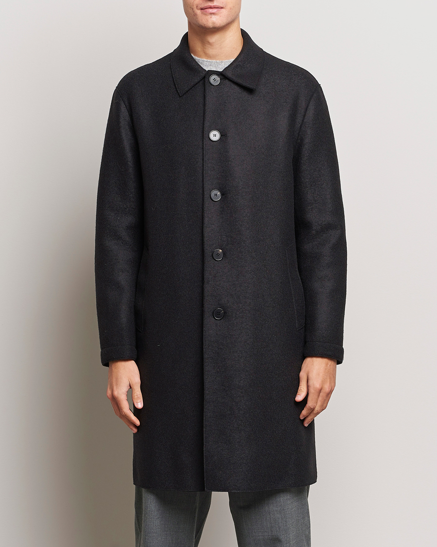 Men |  | Harris Wharf London | Pressed Wool Mac Coat Black