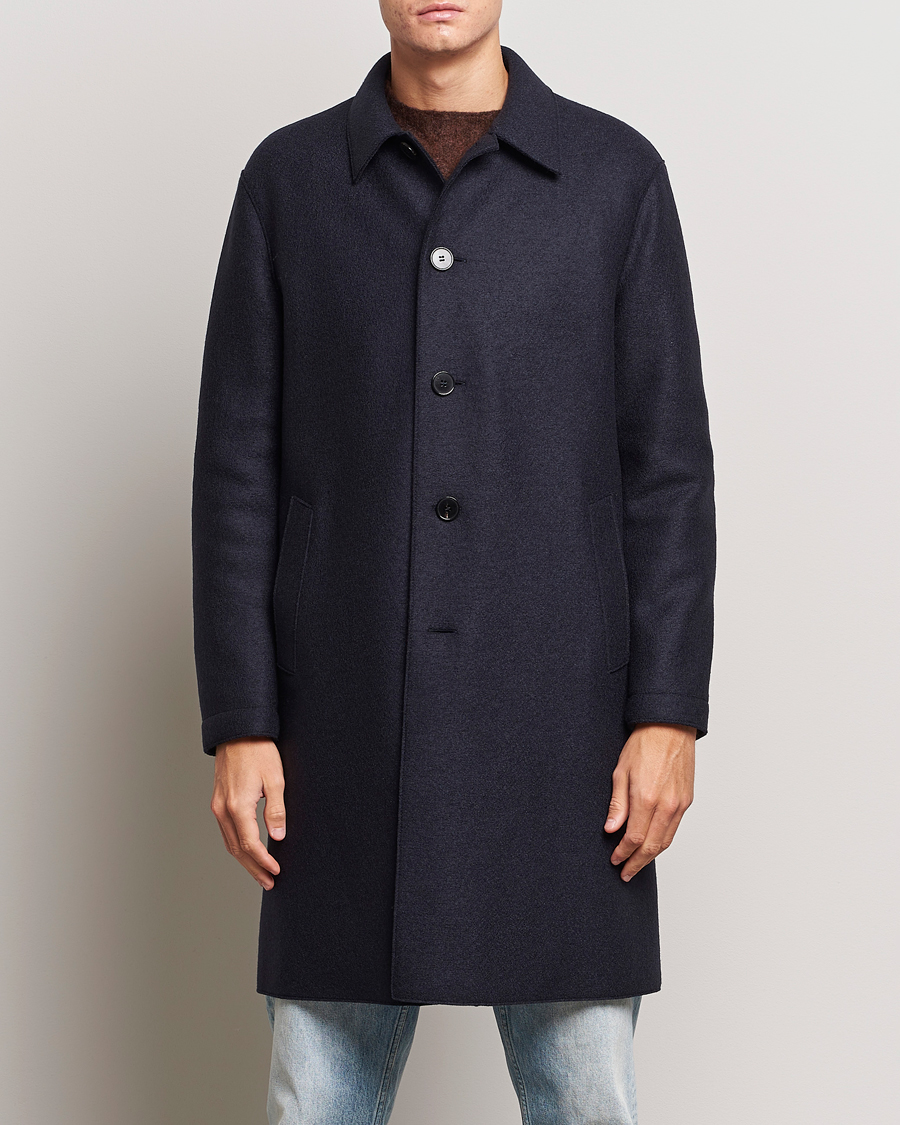 Men | Contemporary jackets | Harris Wharf London | Pressed Wool Mac Coat Navy