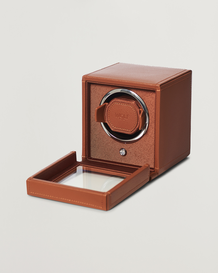 Men | Watch & Jewellery Boxes | WOLF | Cub Single Winder With Cover Cognac