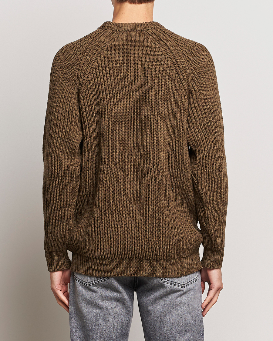 Men | Sweaters & Knitwear | Gloverall | Fisherman Rib Chunky Wool Crew Dark Green