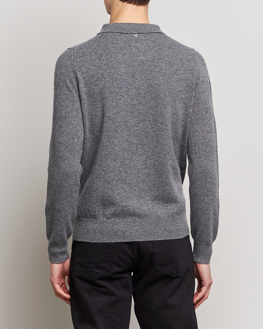 Men | Sweaters & Knitwear | People's Republic of Cashmere | Cashmere Long Sleeve Polo Heather Grey