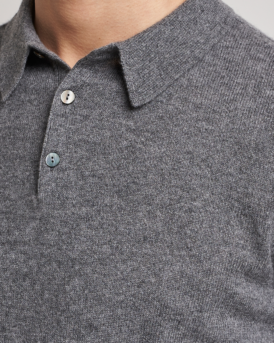 Men | Sweaters & Knitwear | People's Republic of Cashmere | Cashmere Long Sleeve Polo Heather Grey
