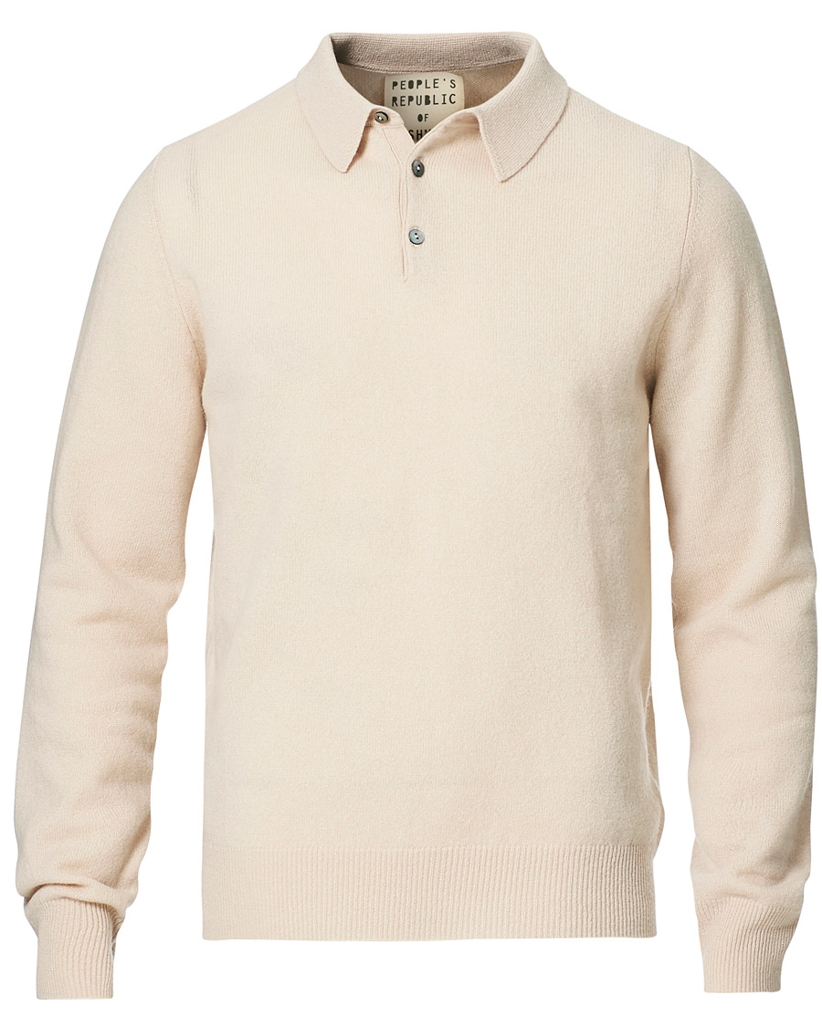 Men | Sweaters & Knitwear | People's Republic of Cashmere | Cashmere Long Sleeve Polo Cream