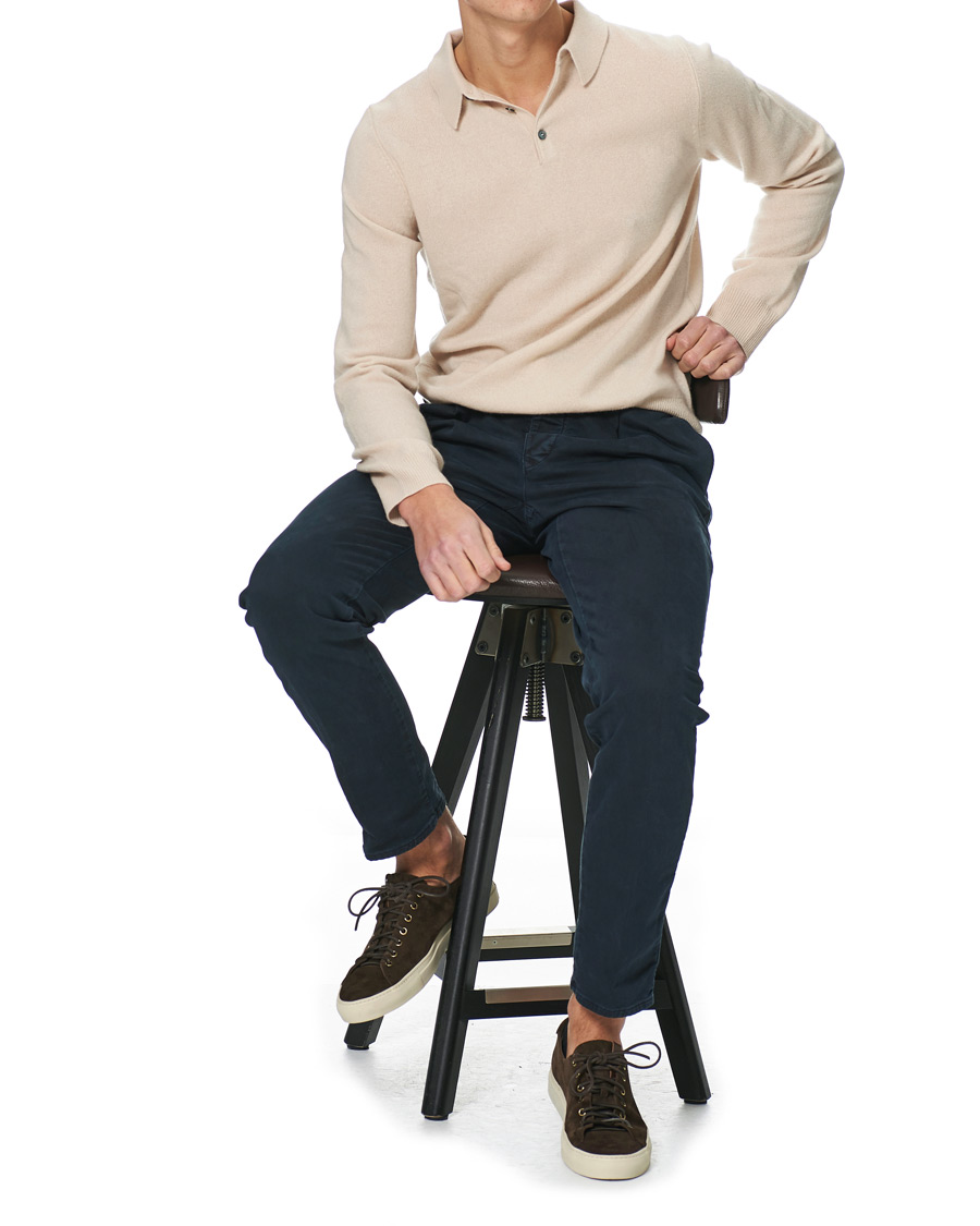 Men | Sweaters & Knitwear | People's Republic of Cashmere | Cashmere Long Sleeve Polo Cream