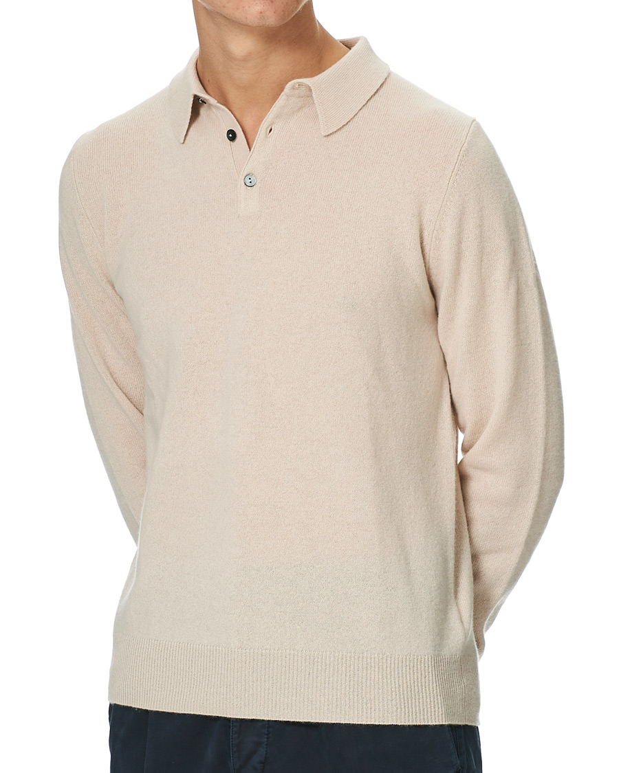 Men | Sweaters & Knitwear | People's Republic of Cashmere | Cashmere Long Sleeve Polo Cream