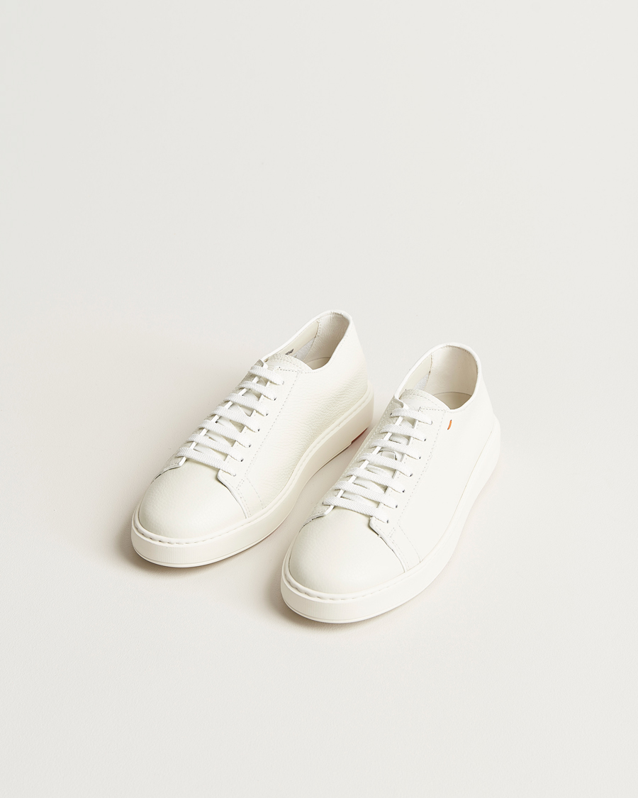 Men |  | Santoni | Low Top Grain Leather Sneaker White Calf