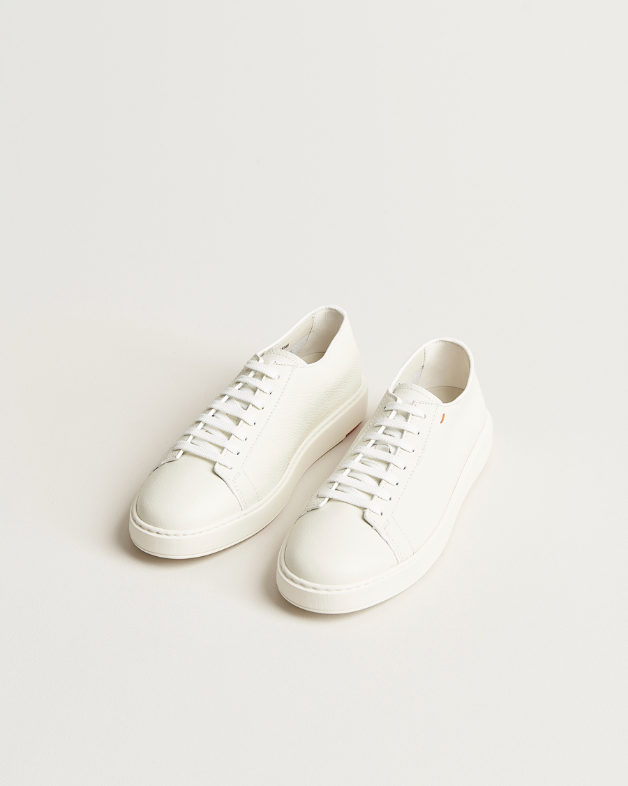 Men | Sneakers | Santoni | Low Top Grain Leather Sneaker White Calf