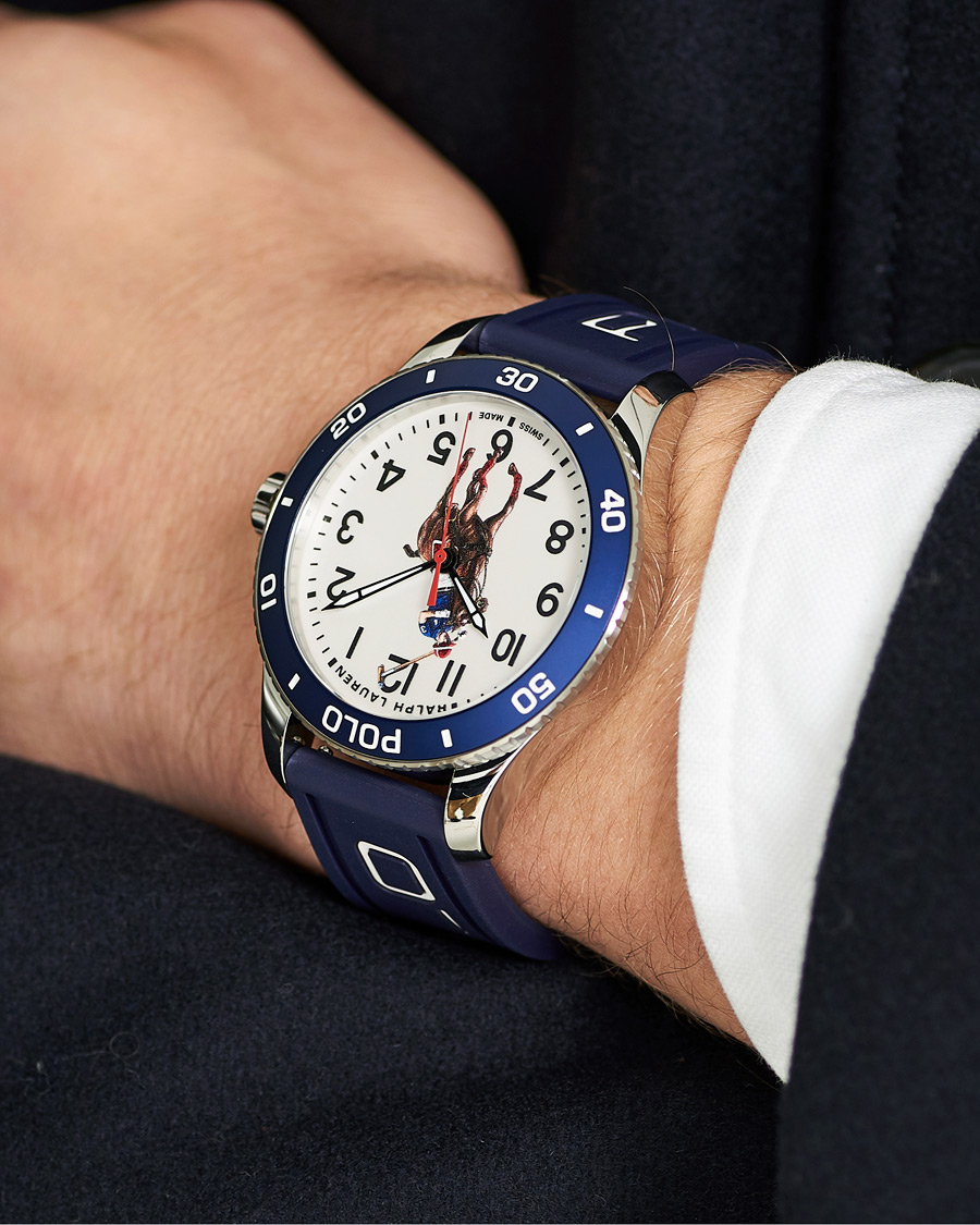 Men | Polo Ralph Lauren 42mm Automatic Pony Player White Dial/Blue Bezel | Polo Ralph Lauren | 42mm Automatic Pony Player White Dial/Blue Bezel