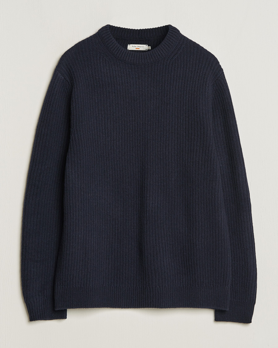 Men | Contemporary Creators | Nudie Jeans | August Wool Rib Knitted Sweater Navy