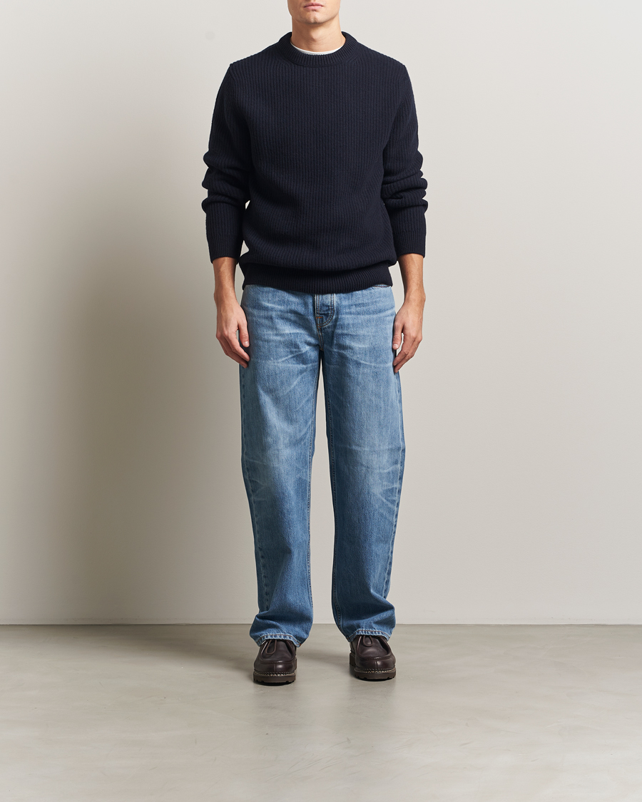Men | Sweaters & Knitwear | Nudie Jeans | August Wool Rib Knitted Sweater Navy