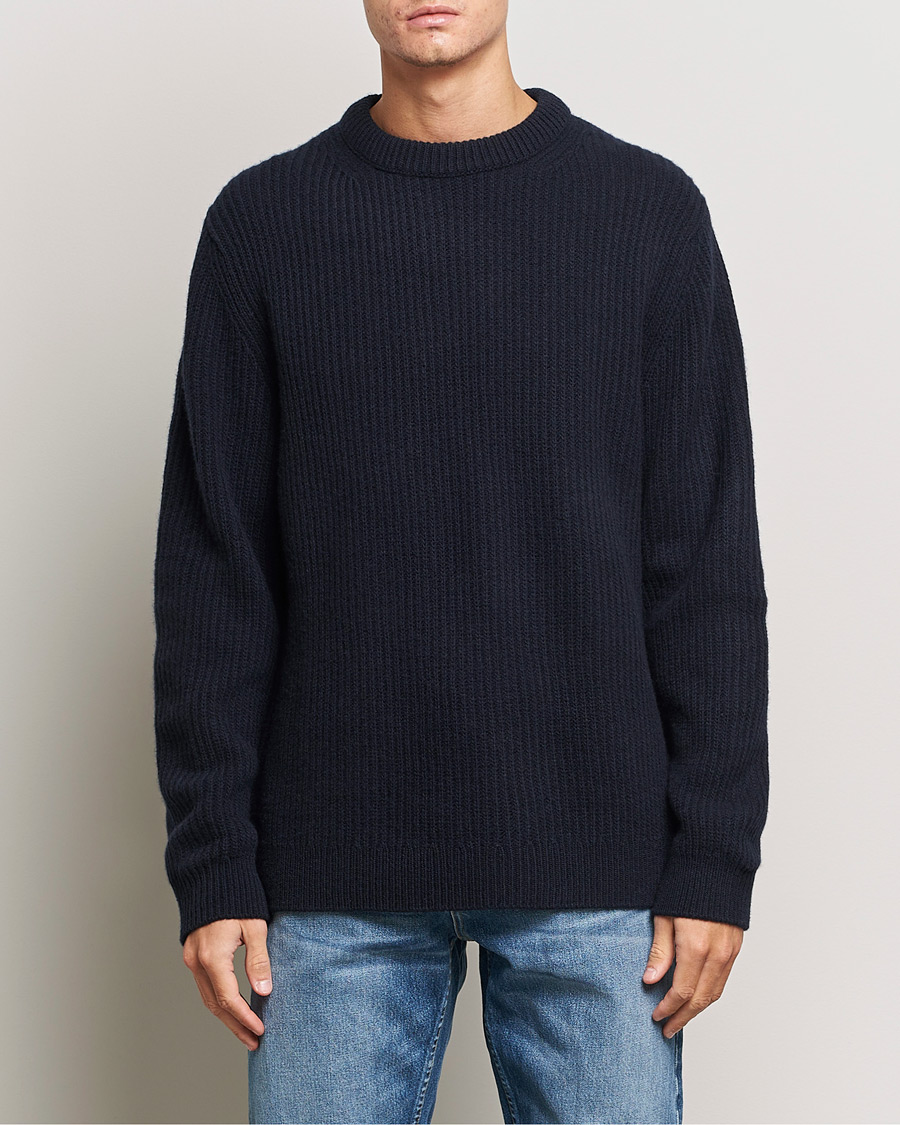 Men |  | Nudie Jeans | August Wool Rib Knitted Sweater Navy